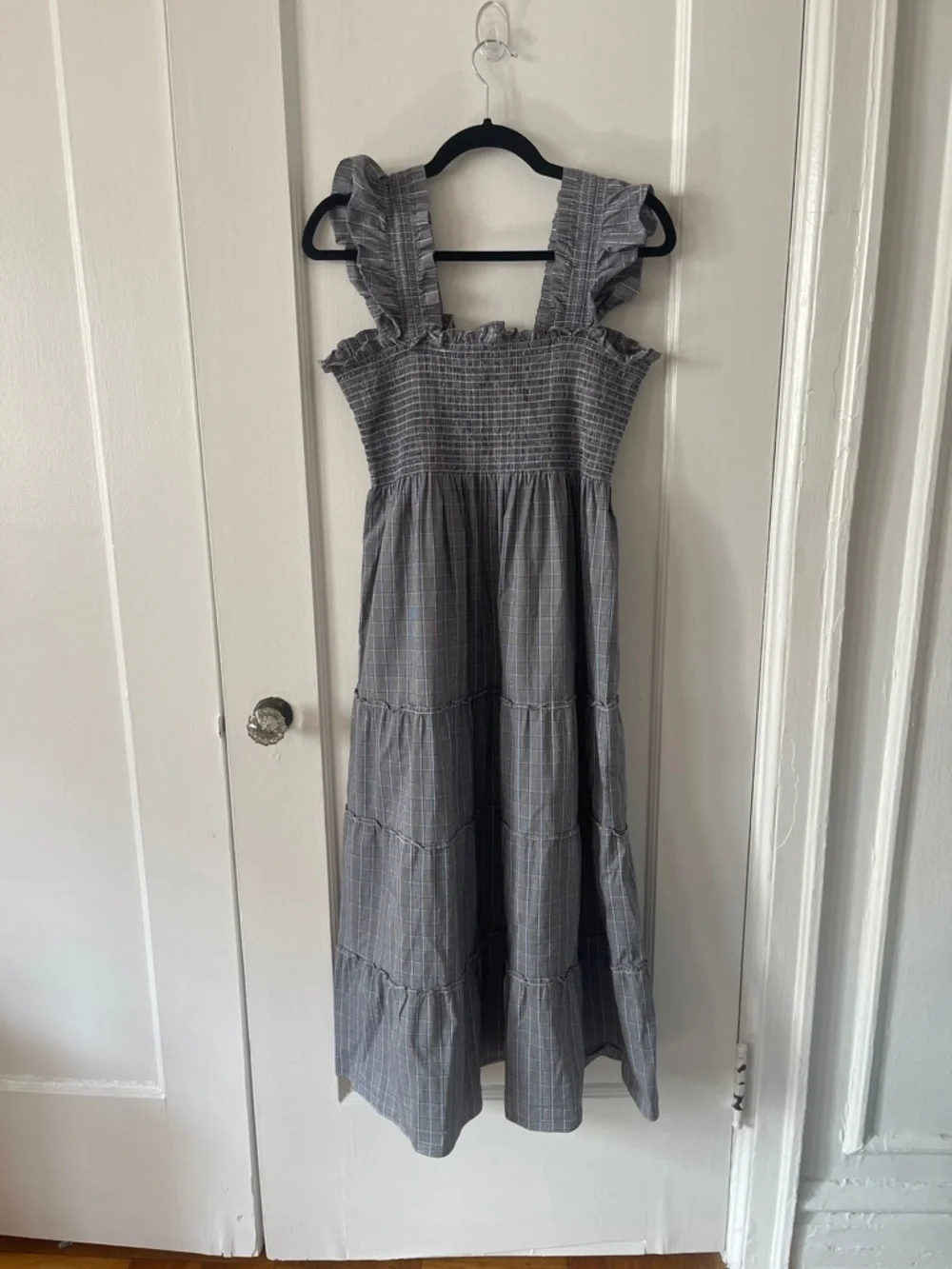 Hill House Blue Plaid Smocked Midi Dress with Flutter Straps - Picture 4 of 11